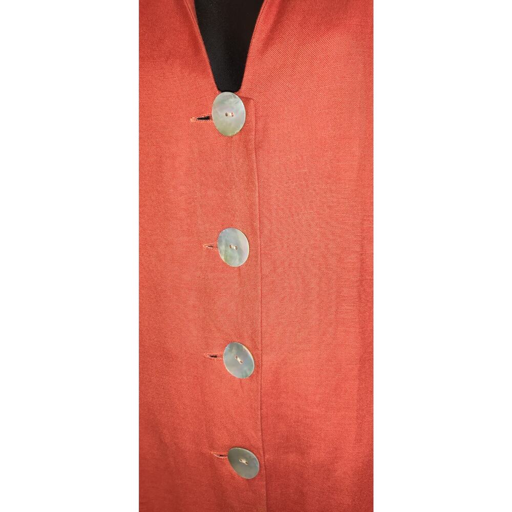 Coldwater Creek Orange Linen Blend Dress Sz 14 Mother Pearl Buttons Down FLAWS - Picture 7 of 16